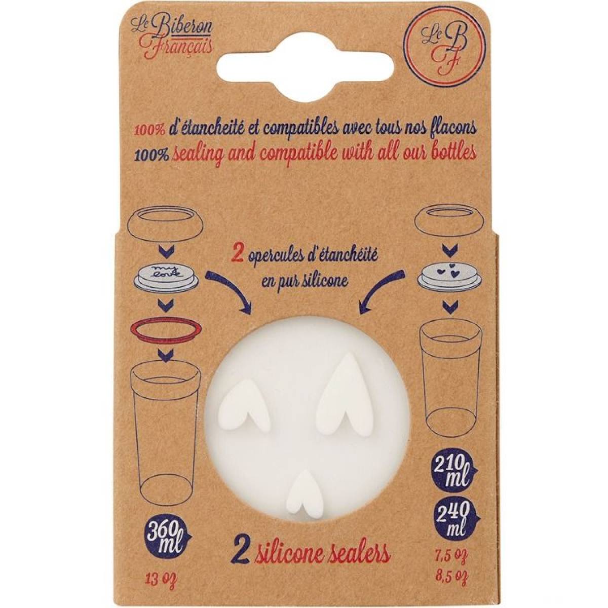 Lot de 2 opercules en silicone pour biberon - Coeurs et My Love